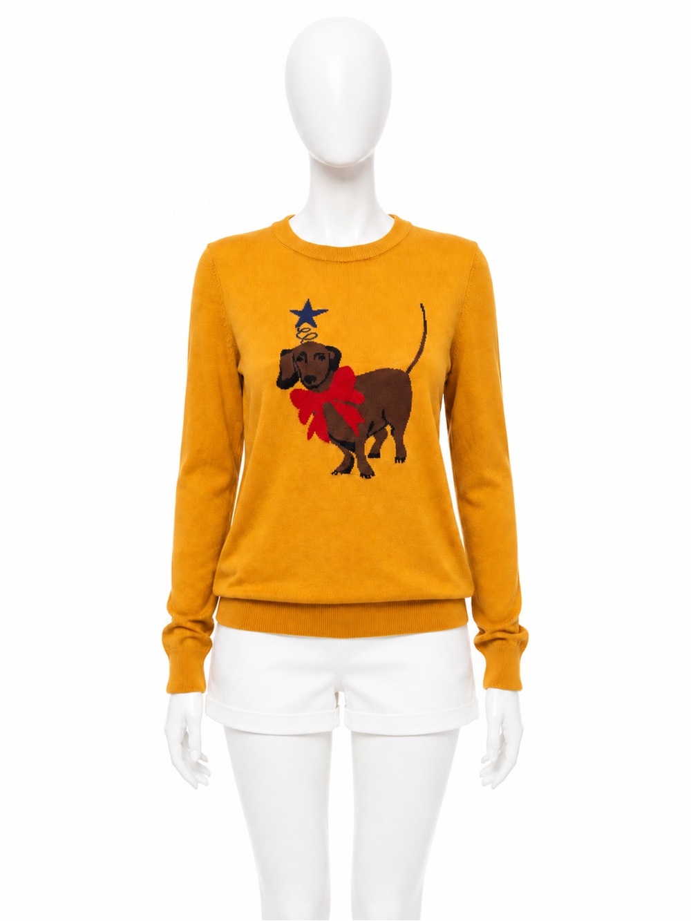 Modcloth Mustard Yellow Dachshund Crewneck Sweater